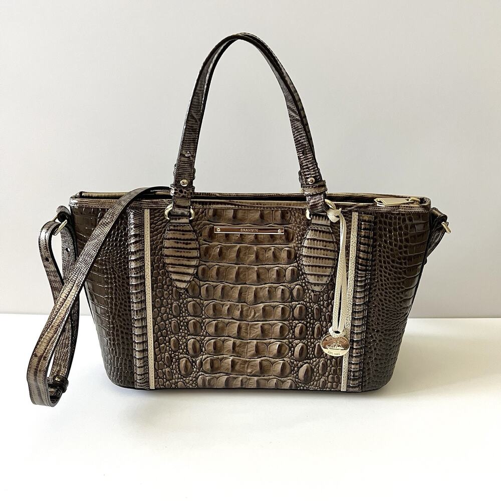 Brahmin Mini Asher Melbourne Elmwood Pauda Croc Embossed Leather Satchel Bag